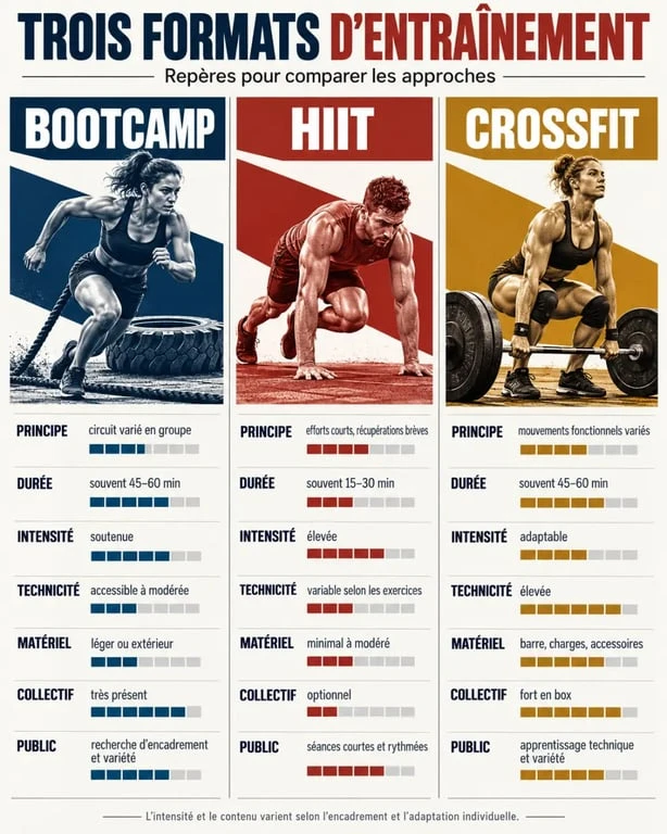 Sport bootcamp, HIIT et CrossFit : comparaison des formats d'entraînement