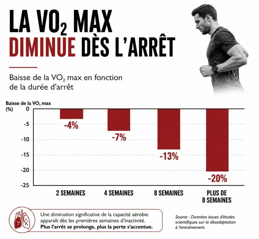 Graphique illustrant la perte de VO2 max lors d'une reprise de la course à pied