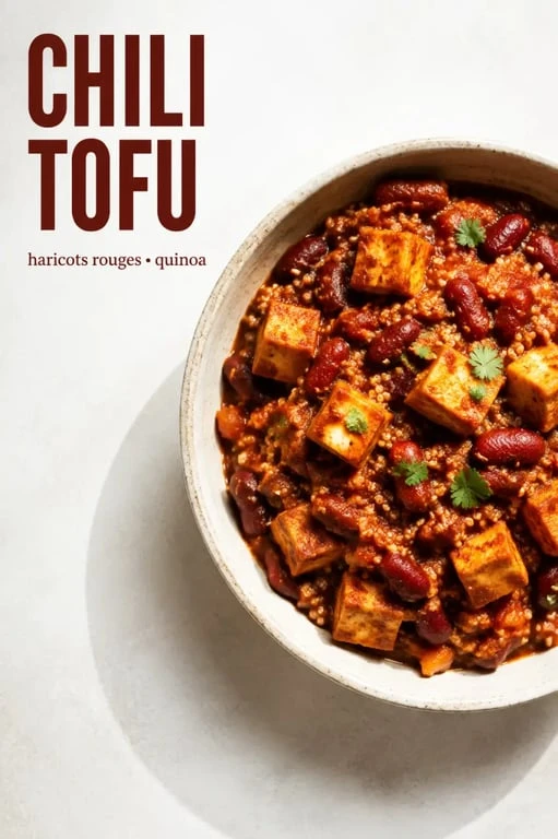 Recette riche en protéines musculation : chili tofu, haricots rouges et quinoa