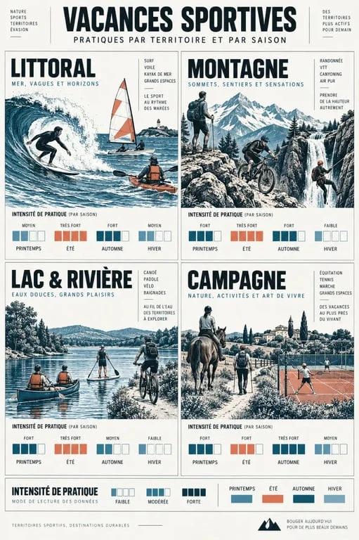 Vacance sportive : activités et saisons selon le littoral, la montagne, le lac et la campagne