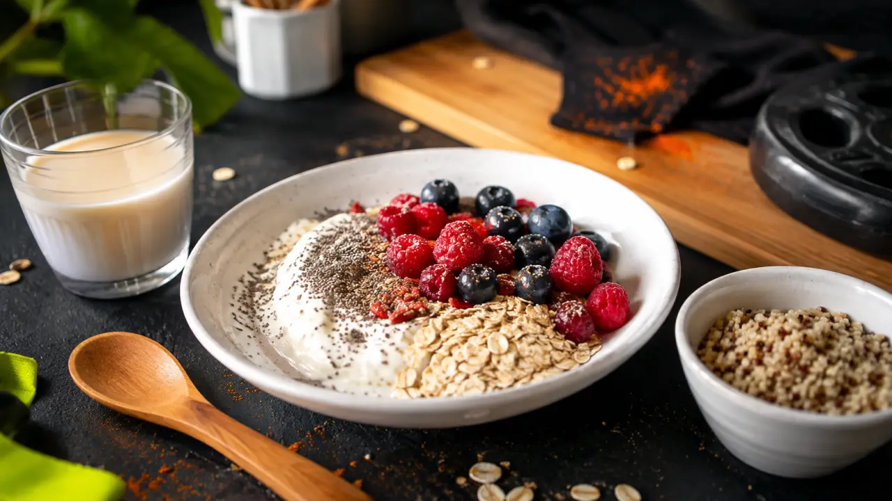 Recette riche en proteine musculation : bowl skyr avoine chia