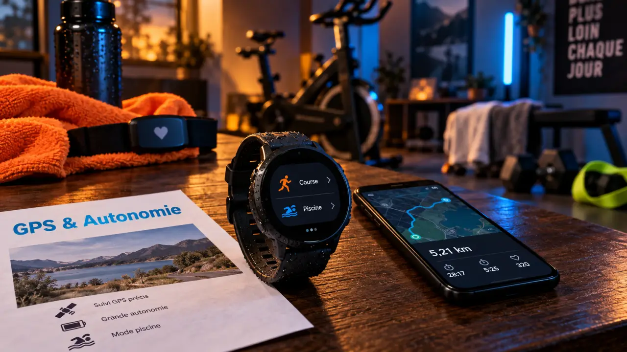 Smartwatch fitness GPS et autonomie, écran course et mode piscine