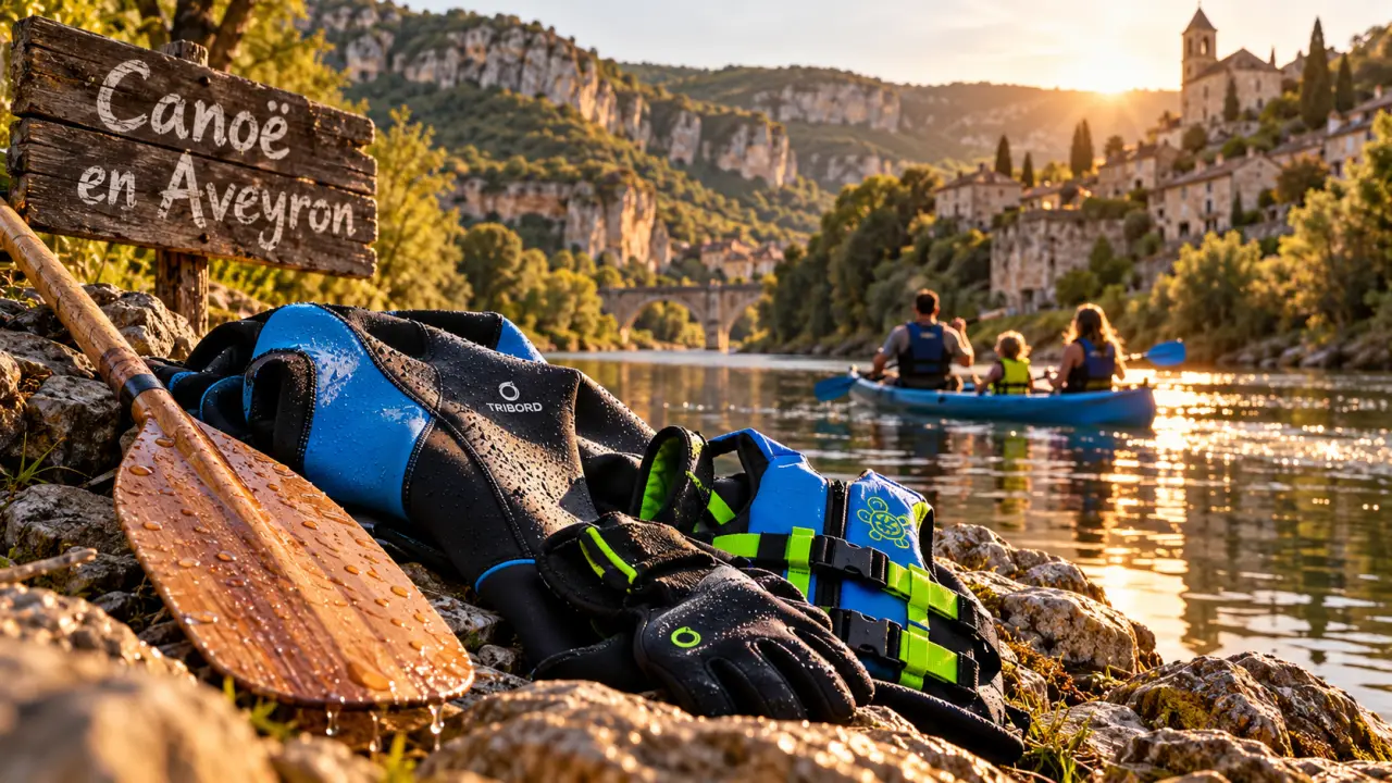 Activités Aveyron : canoë sur rivière, gorges et collines au loin