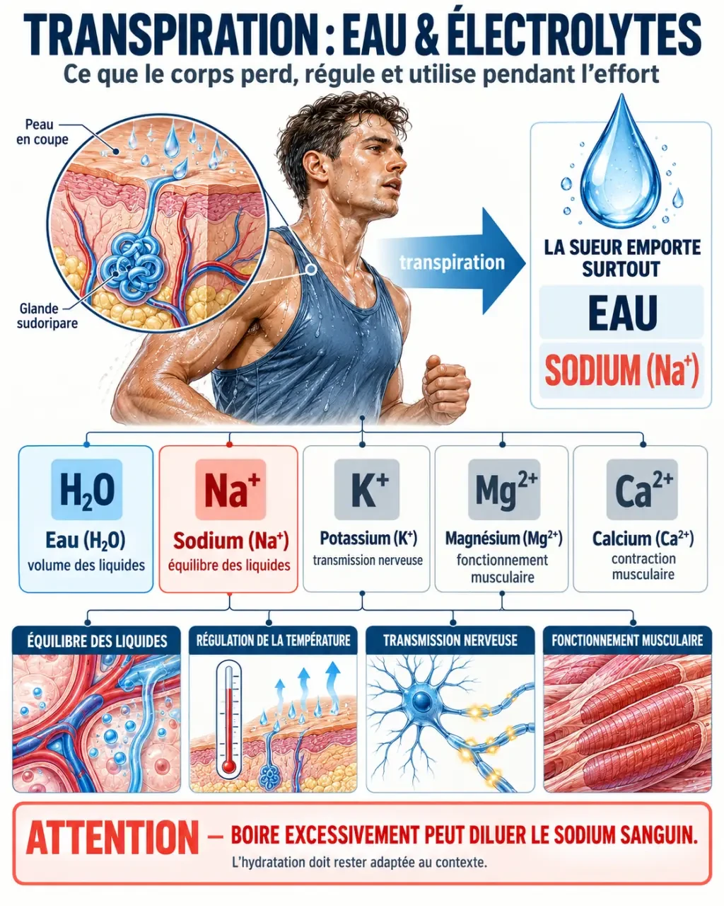 Boisson hydratation et électrolytes : rôle du sodium, du potassium, du magnésium et du calcium pendant la transpiration