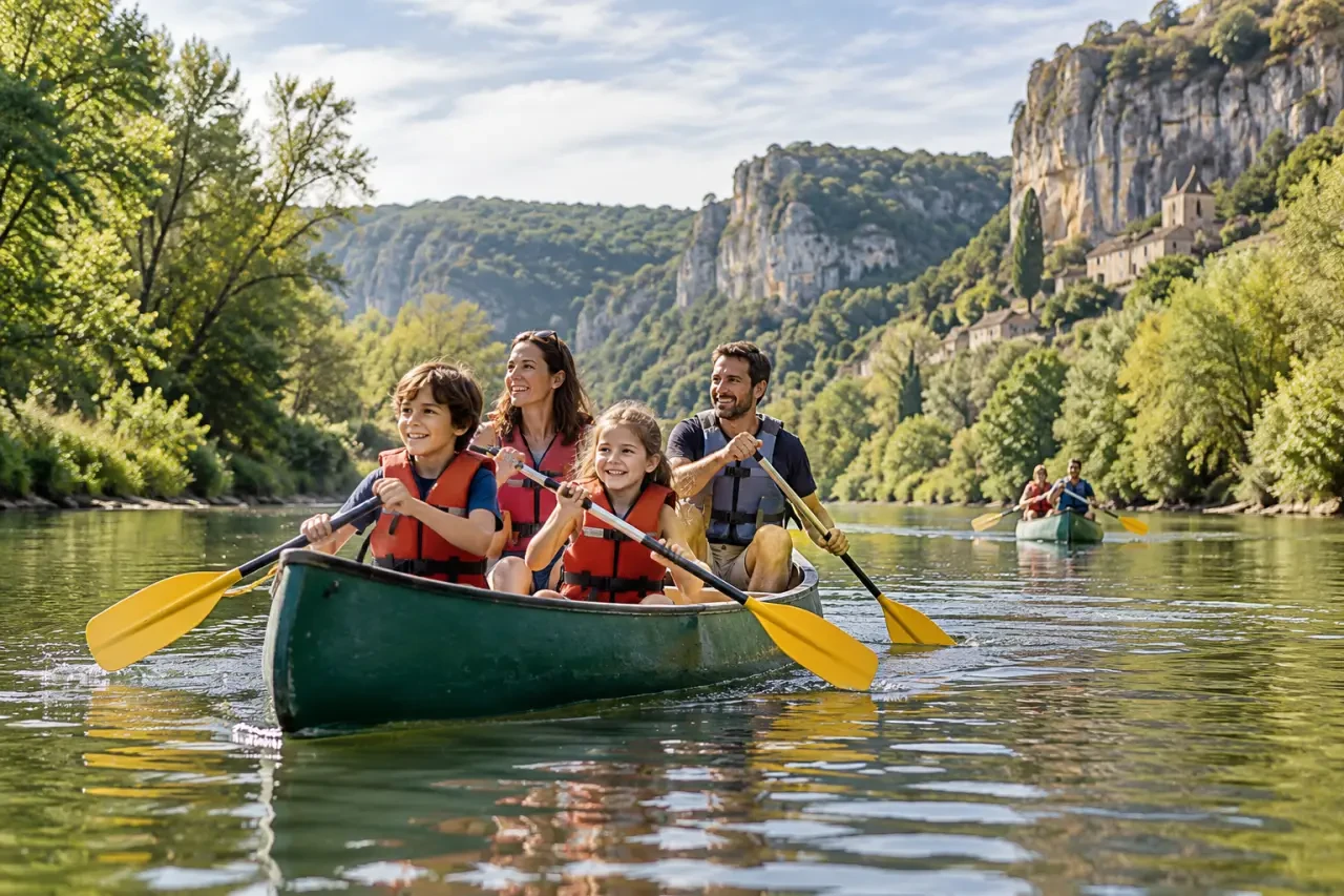 Activités en Aveyron en famille avec une sortie en canoë sur la rivière