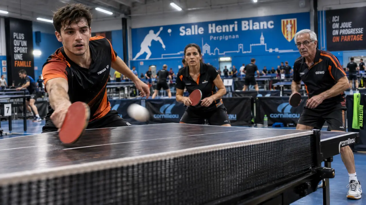 Perpignan Roussillon tennis de table : pongistes en action dans la salle Henri Blanc